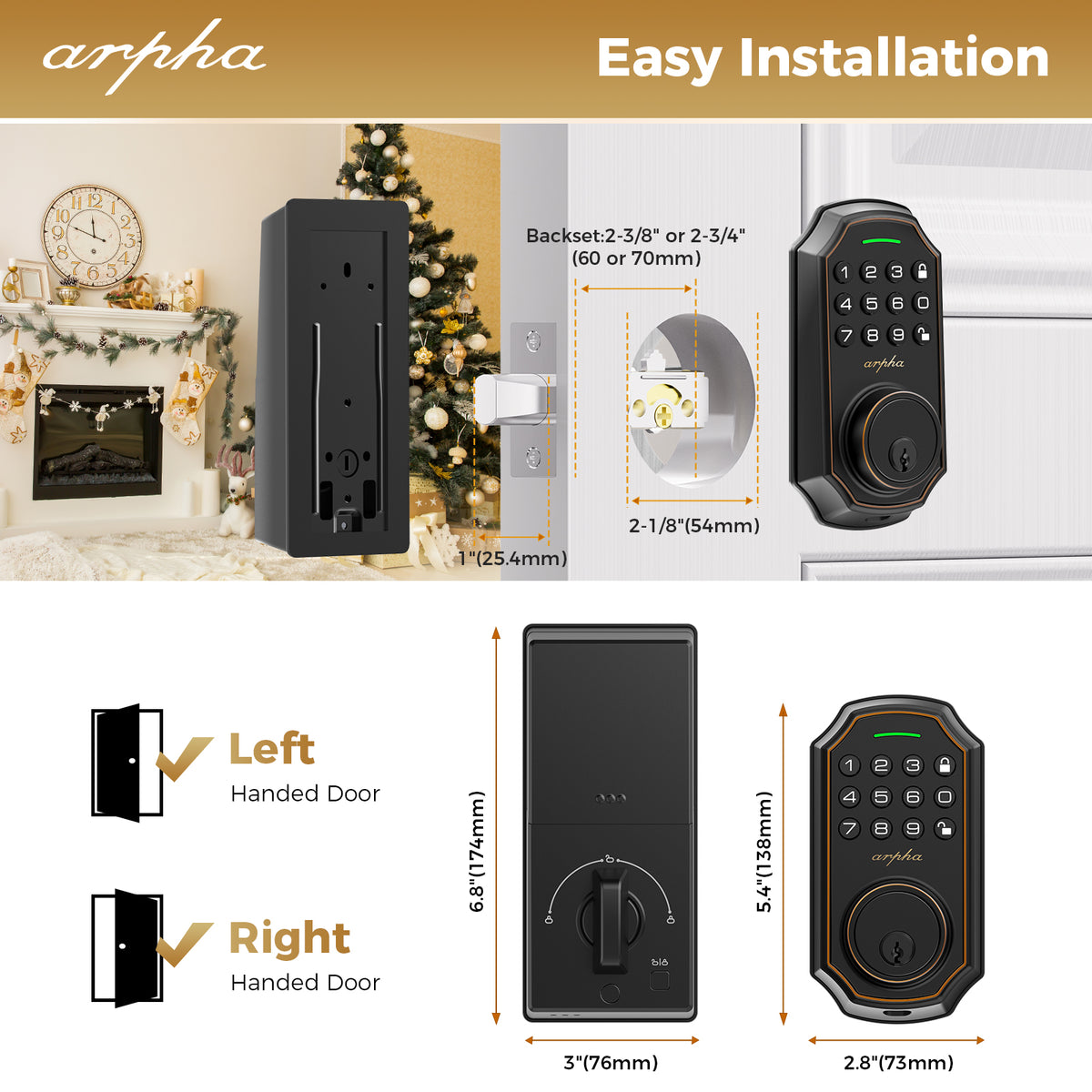 Arpha Keyless Entry Door Lock with 50 Codes, Electronic Keypad