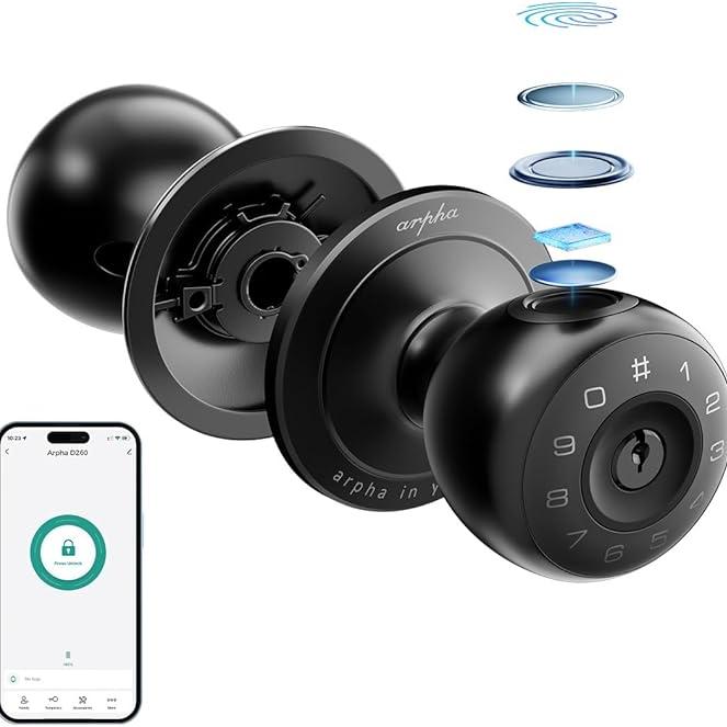 Arpha D260 Smart Fingerprint Door Knob Keyless Entry Door Lock with App Control - AZDOME Official Stores