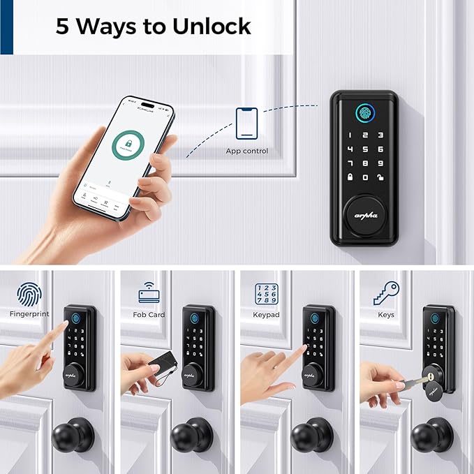 Arpha D601K Electronic Keypad Deadbolt Lock with Handle Set 6-in-1 Fingerprint Door Lock - AZDOME Official Stores