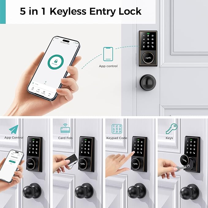 Arpha AL301K Electronic Keypad Deadbolt Lock with Handle Set 5-in-1 Electronic Touchscreen Keypad Door Lock - AZDOME Official Stores