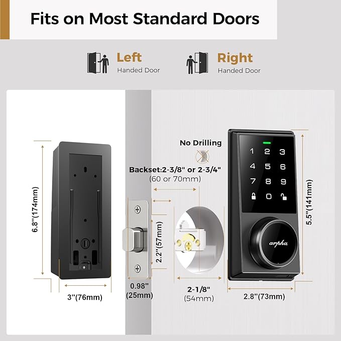 Arpha AL301 Electronic Keypad Deadbolt Lock Easy to Install - AZDOME Official Stores