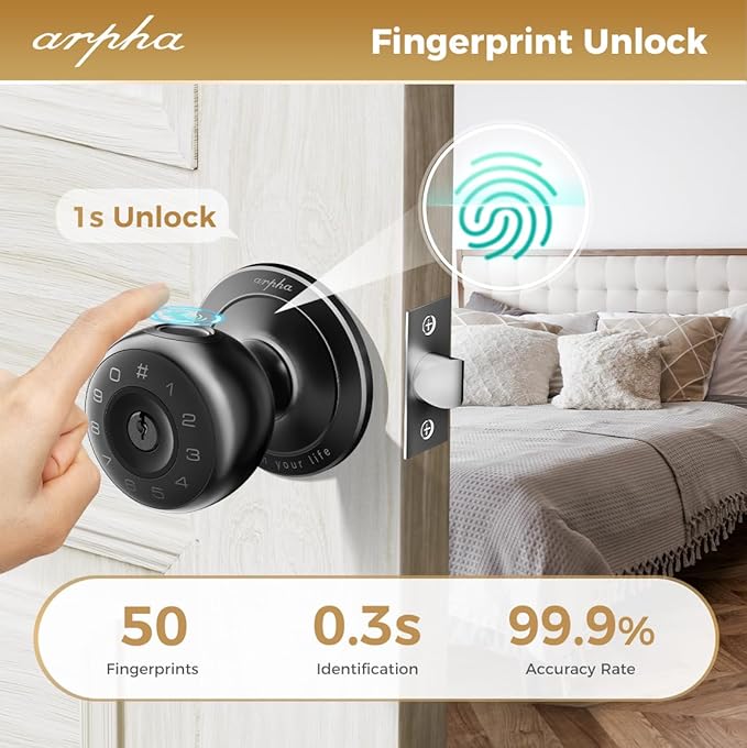 Arpha D260 Smart Fingerprint Door Knob Keyless Entry Door Lock with App Control - AZDOME Official Stores