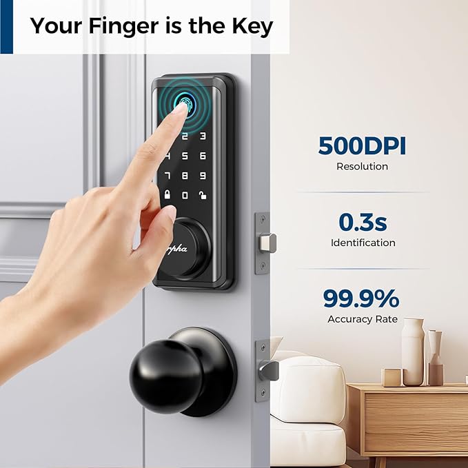 Arpha D601K Electronic Keypad Deadbolt Lock with Handle Set 6-in-1 Fingerprint Door Lock - AZDOME Official Stores