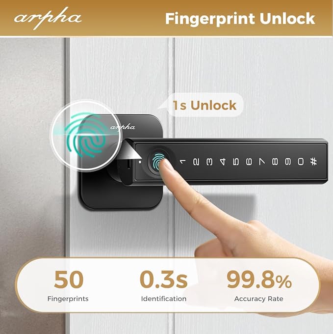 Arpha D228 Fingerprint Door Knob with App Control 5-in-1 Smart Door Knob with Lock - AZDOME Official Stores