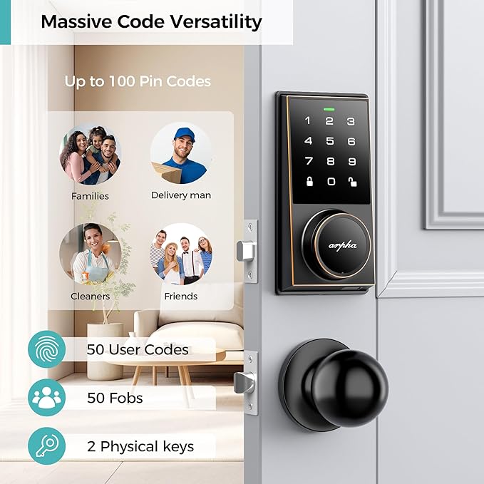 Arpha AL301K Electronic Keypad Deadbolt Lock with Handle Set 5-in-1 Electronic Touchscreen Keypad Door Lock - AZDOME Official Stores