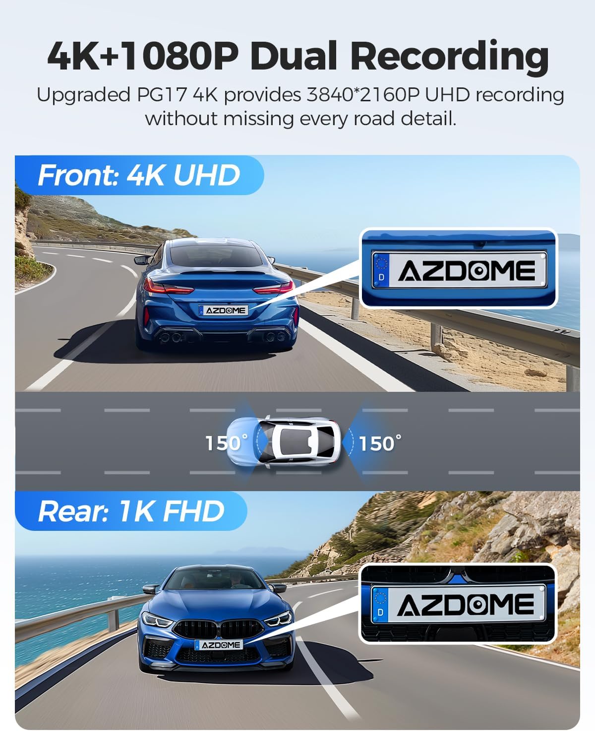 AZDOME PG17 2CH Mirror Dash Cam 4K with 12" Touch Screen 24H Parking Mode