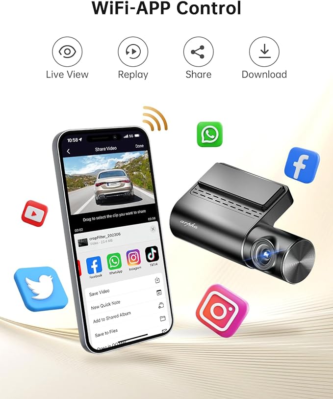 Arpha A12 1CH Dash Cam 2K with Voice Control 24H Parking Mode