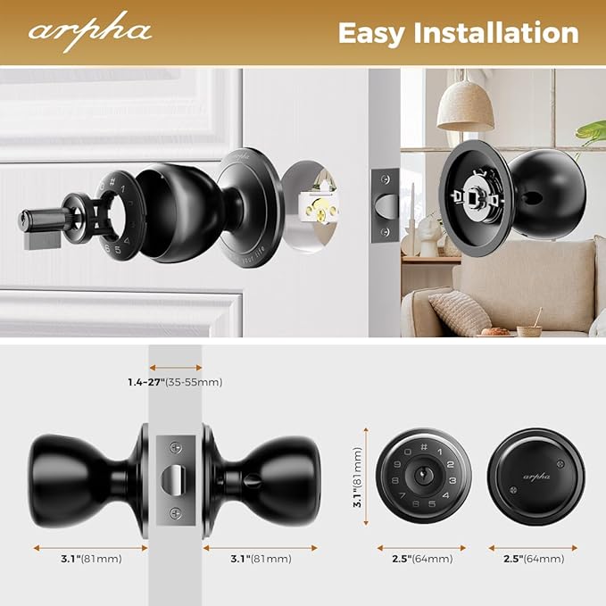 Arpha D260 Smart Fingerprint Door Knob Keyless Entry Door Lock with App Control - AZDOME Official Stores