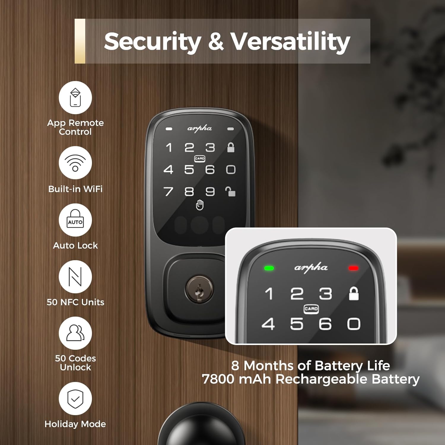 Arpha SP300 Palm Recognition Keyless Entry Door Lock with Handle, WiFi Smart Lock for Front Door, Palm Recognition Front Door Lock Set, Built-in Wi-Fi Deadbolt, App Remote Control, Auto Lock