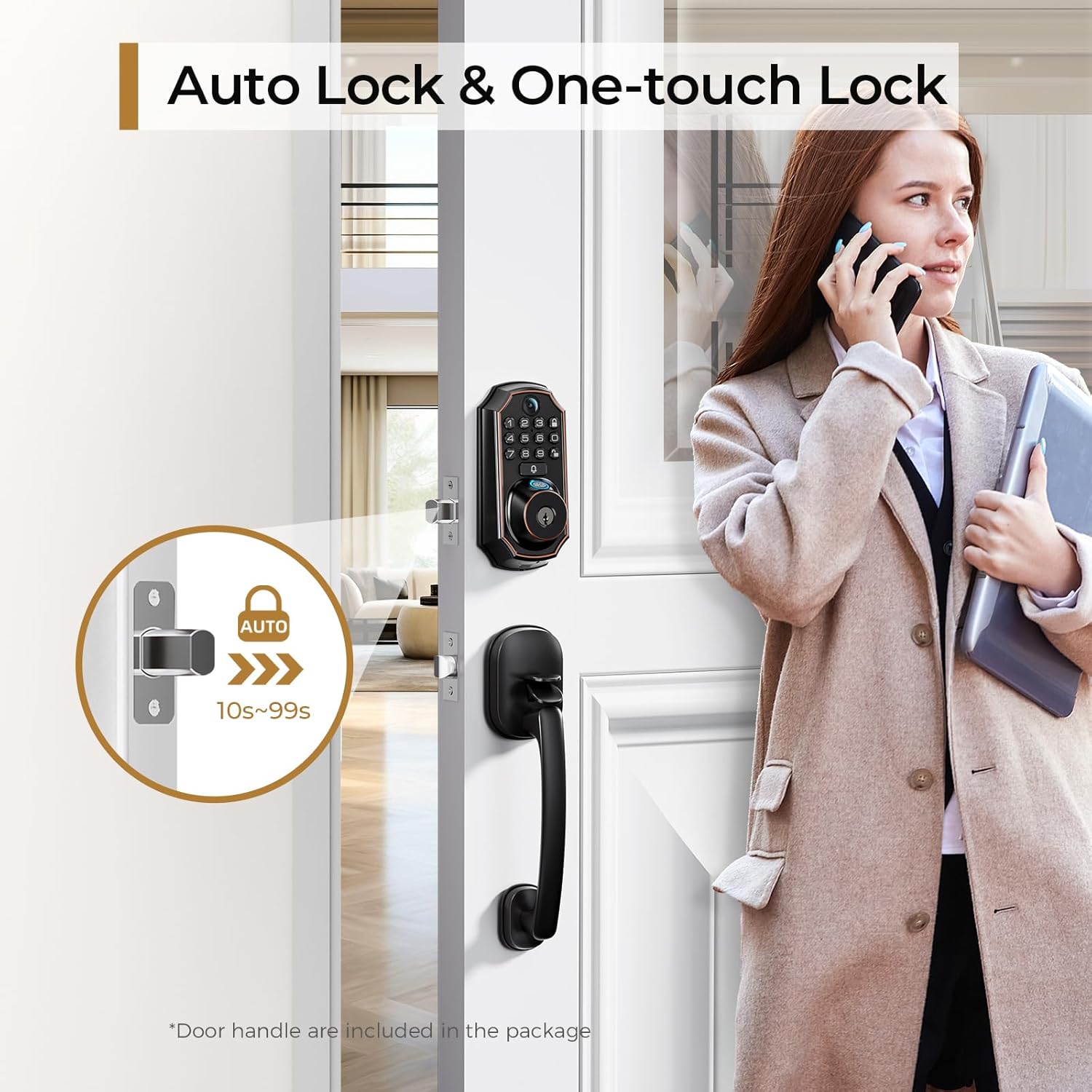 Arpha D289 Keyless Door Lock Deadbolt with Handle Set - WiFi Door Lock with Camera - 5 in 1 Camera+Doorbell+Fingerprint Keyless Entry Door Lock