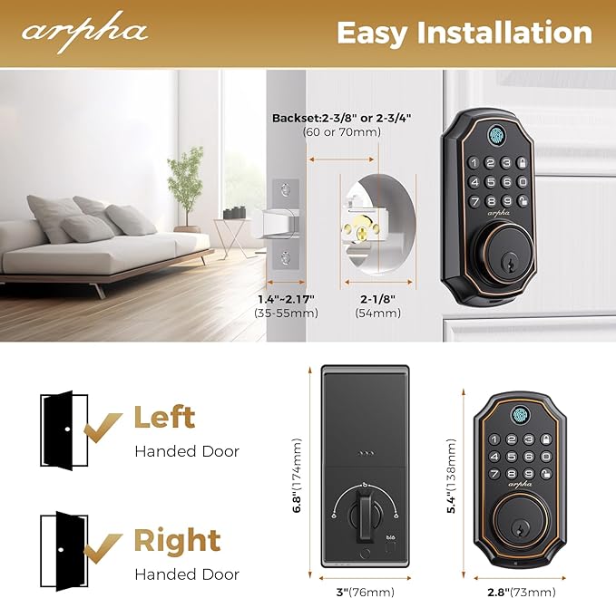 Arpha D280 Electronic Keypad Deadbolt Lock Fingerprint Smart Lock