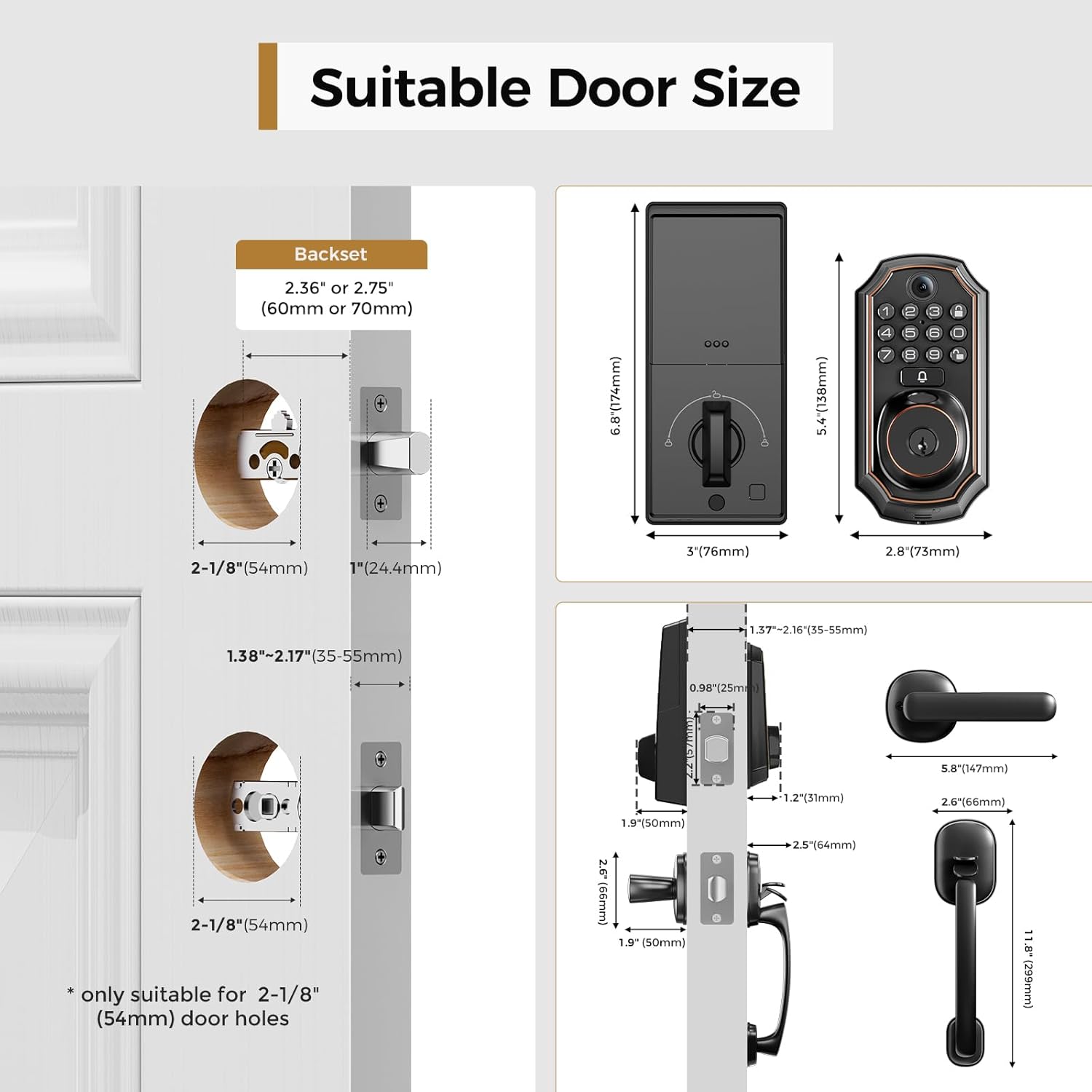 Arpha D289 Keyless Door Lock Deadbolt with Handle Set - WiFi Door Lock with Camera - 5 in 1 Camera+Doorbell+Fingerprint Keyless Entry Door Lock