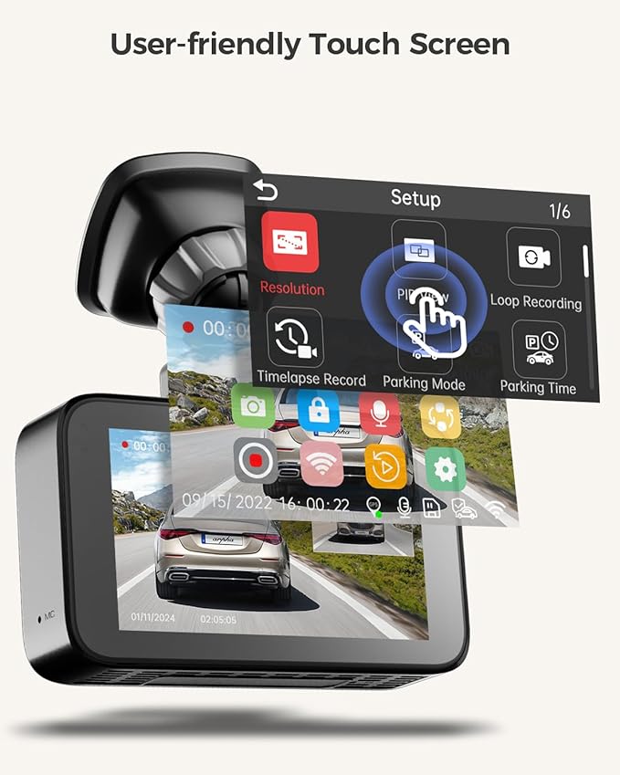 Arpha D22 2CH Dash Cam 2K with Smart Voice Control 3'' Touch Screen