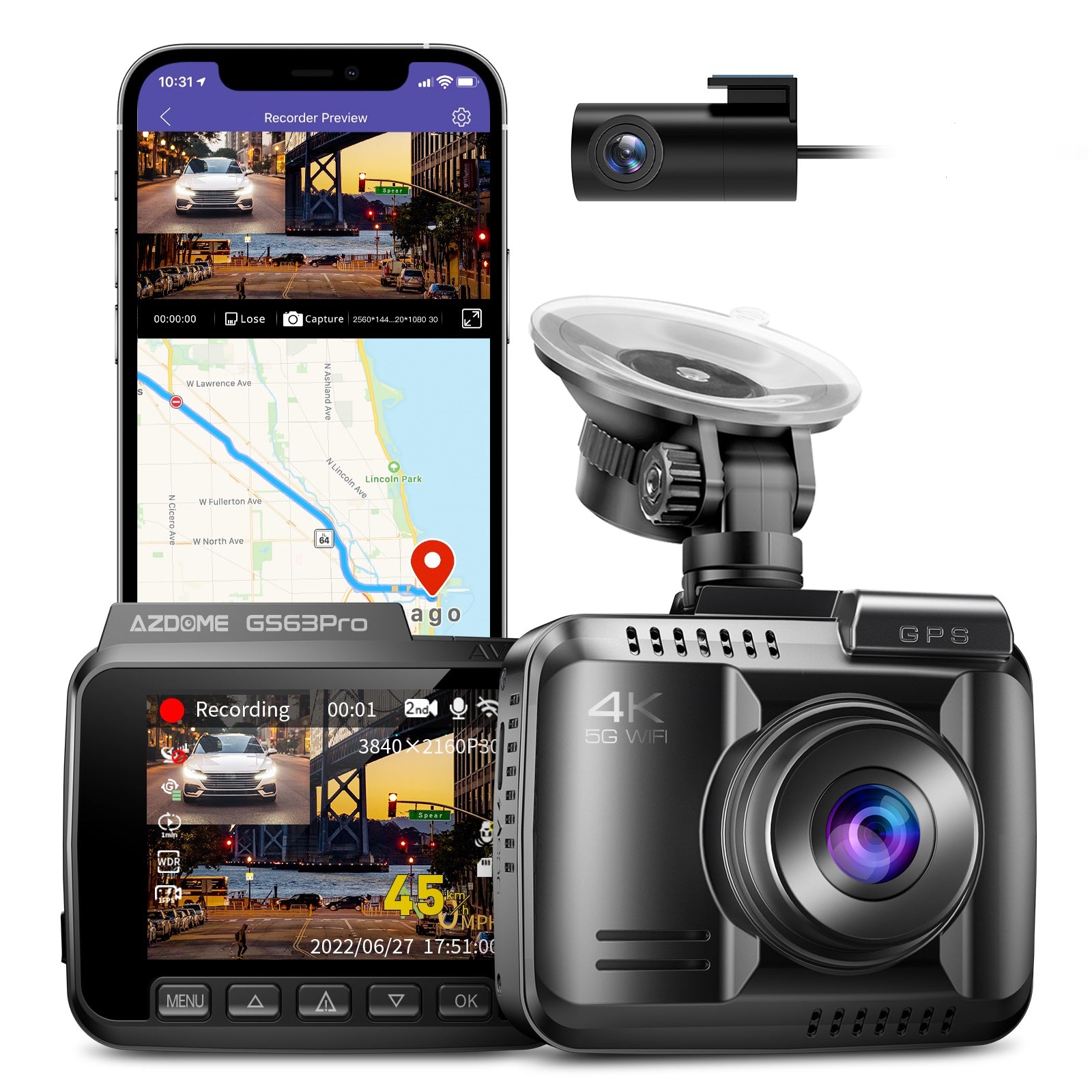 AZDOME GS63 Pro 2CH Dash Cam 4K with Super Night Vision