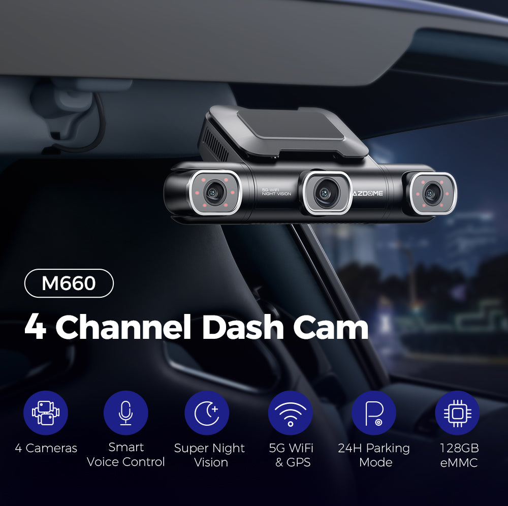 AZDOME M660 4CH Dash Cam 2K with Smart Voice Control 128GB eMMC 24H Parking Mode