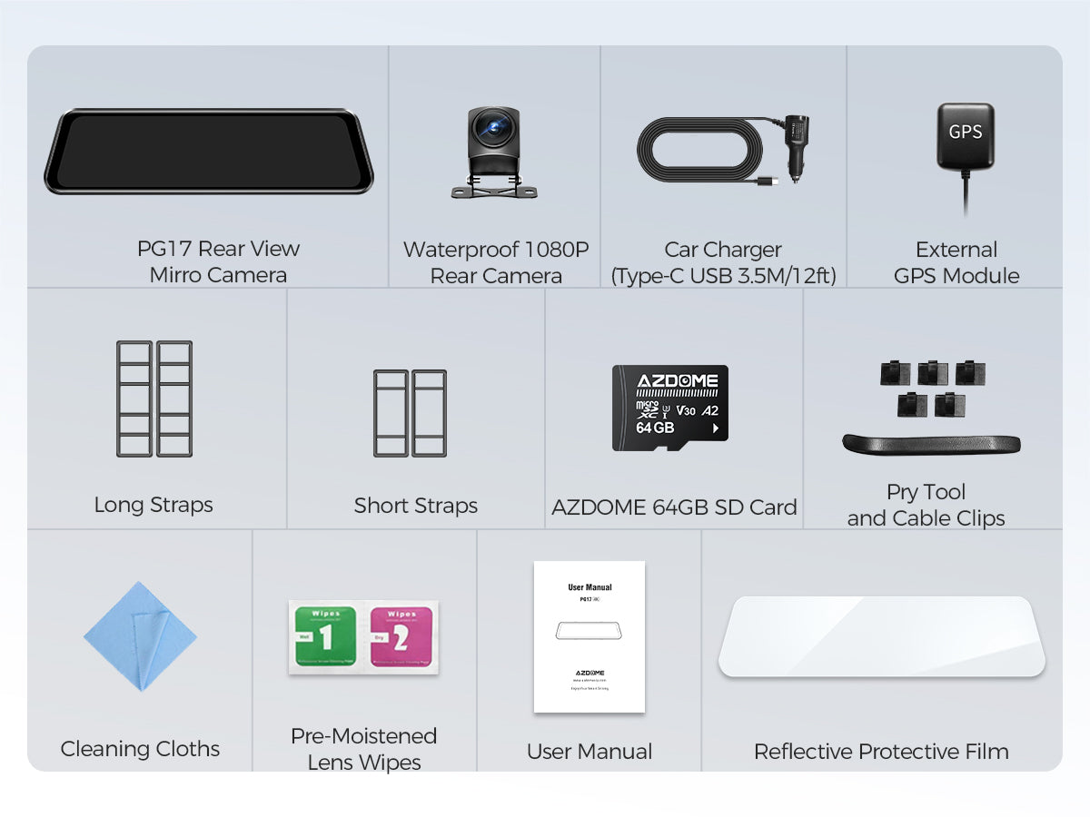 AZDOME PG17 2CH Mirror Dash Cam 4K with 12" Touch Screen 24H Parking Mode