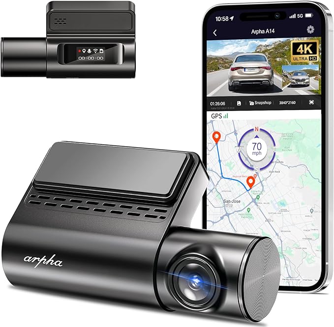 Arpha A14 1CH Dash Cam 4K with Voice Control 24H Parking Mode