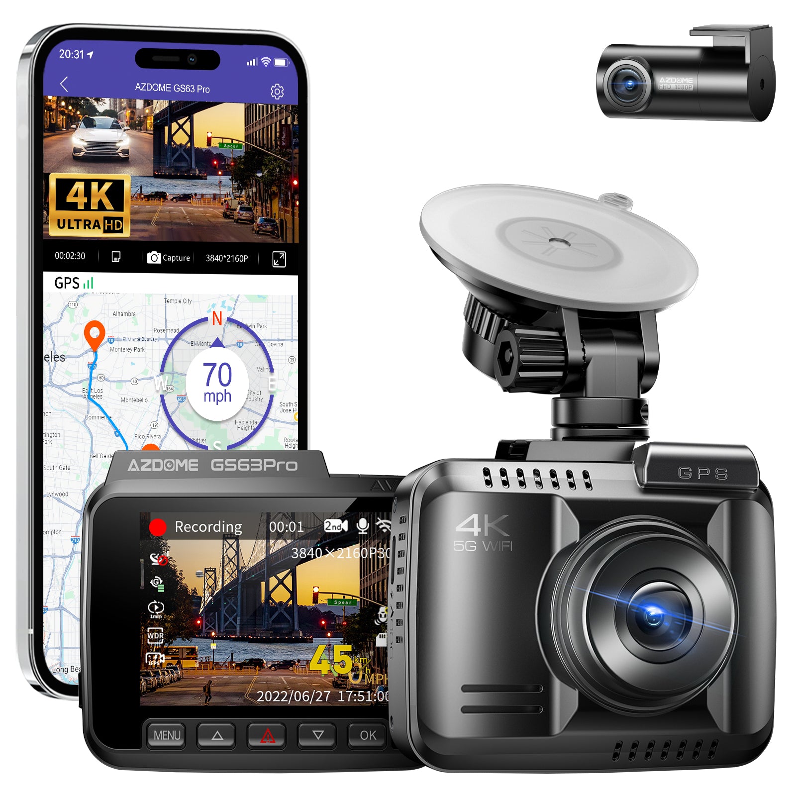 AZDOME GS63 Pro 2CH Dash Cam 4K with Super Night Vision - AZDOME Official Stores