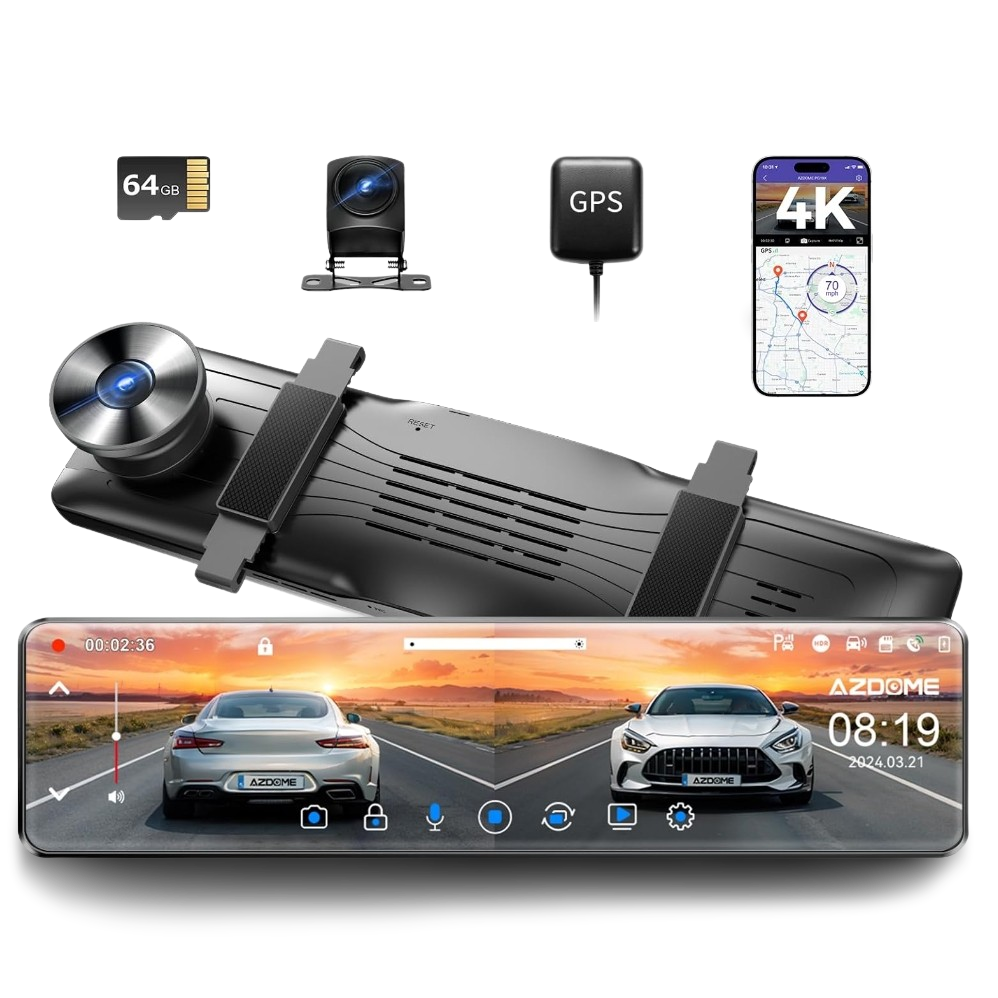 AZDOME PG19X 2CH Mirror Dash Cam 4K with 12" Touch Screen 24H Parking Mode