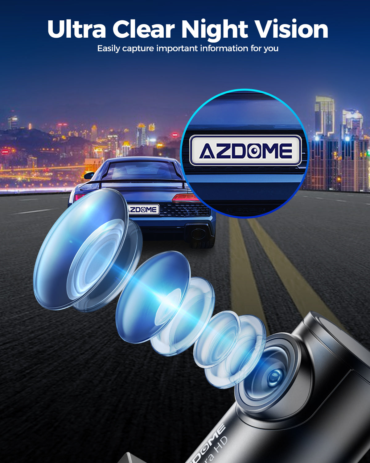 AZDOME M300S 2CH Dashcam 4K 170° Wide Angle Voice Control 24H Parking Mode
