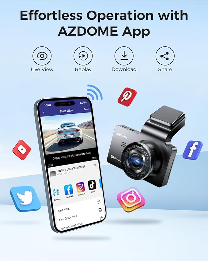 AZDOME M63 Lite 1CH Dash Cam 4K with 3" Screen WDR Night Vision 24H Parking Mode