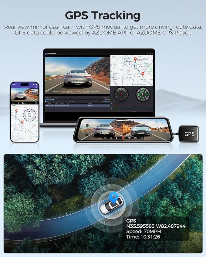 AZDOME PG17 2CH Mirror Dash Cam 2.5K with 12" Touch Screen 24H Parking Mode