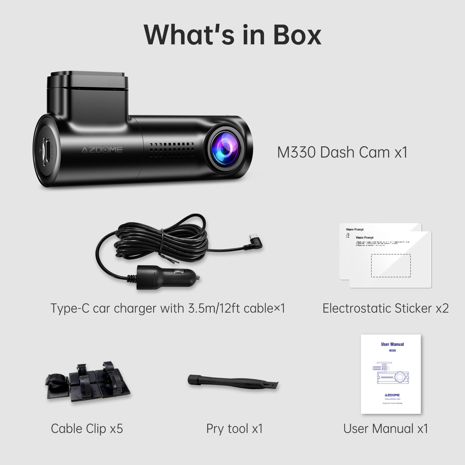 AZDOME M330 1CH Dash Cam 1080P with 0.96" Screen Voice Control 24H Parking Mode