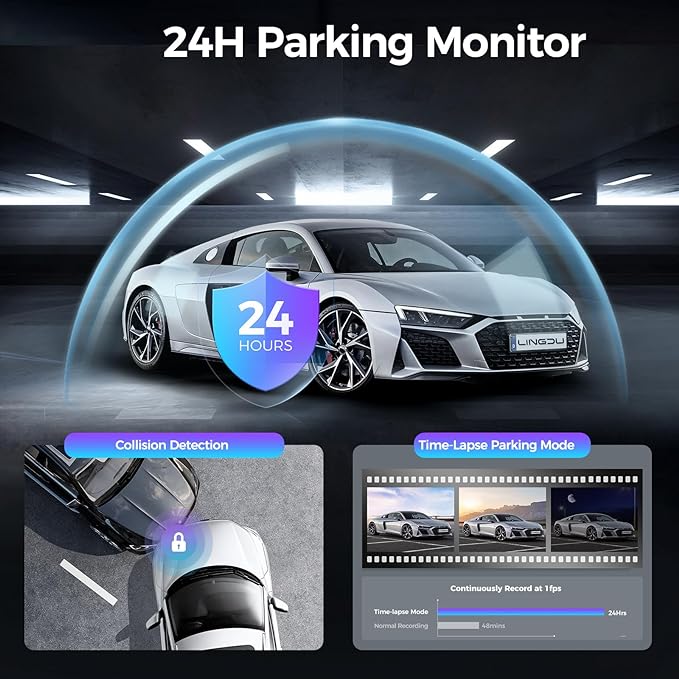 LINGDU LD02 3CH Dash Cam 4K with 3" Screen Super Night Vision 24H Parking Mode