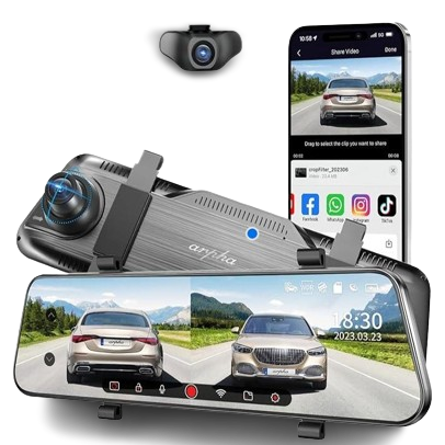 Arpha E22 2CH Mirror Dash Cam 2K 10" Touch Screen with 24H Parking Mode