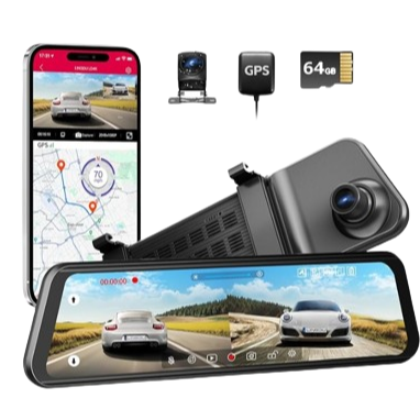 LINGDU LD4K 2CH Mirror Dash Cam 4K with 11.8" Touch Screen Voice Control 24H Parking Mode