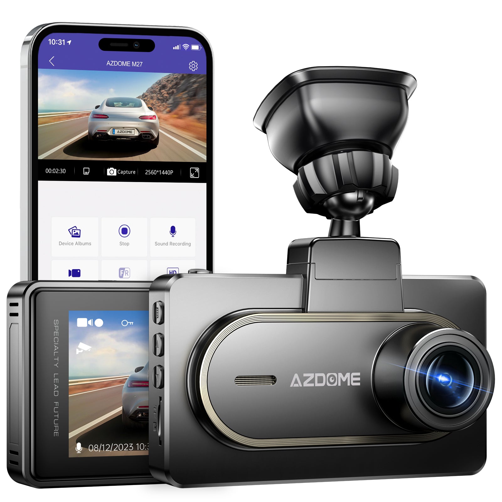 AZDOME M27 1CH Dash Cam 2K with  3" Display 24H Parking Mode