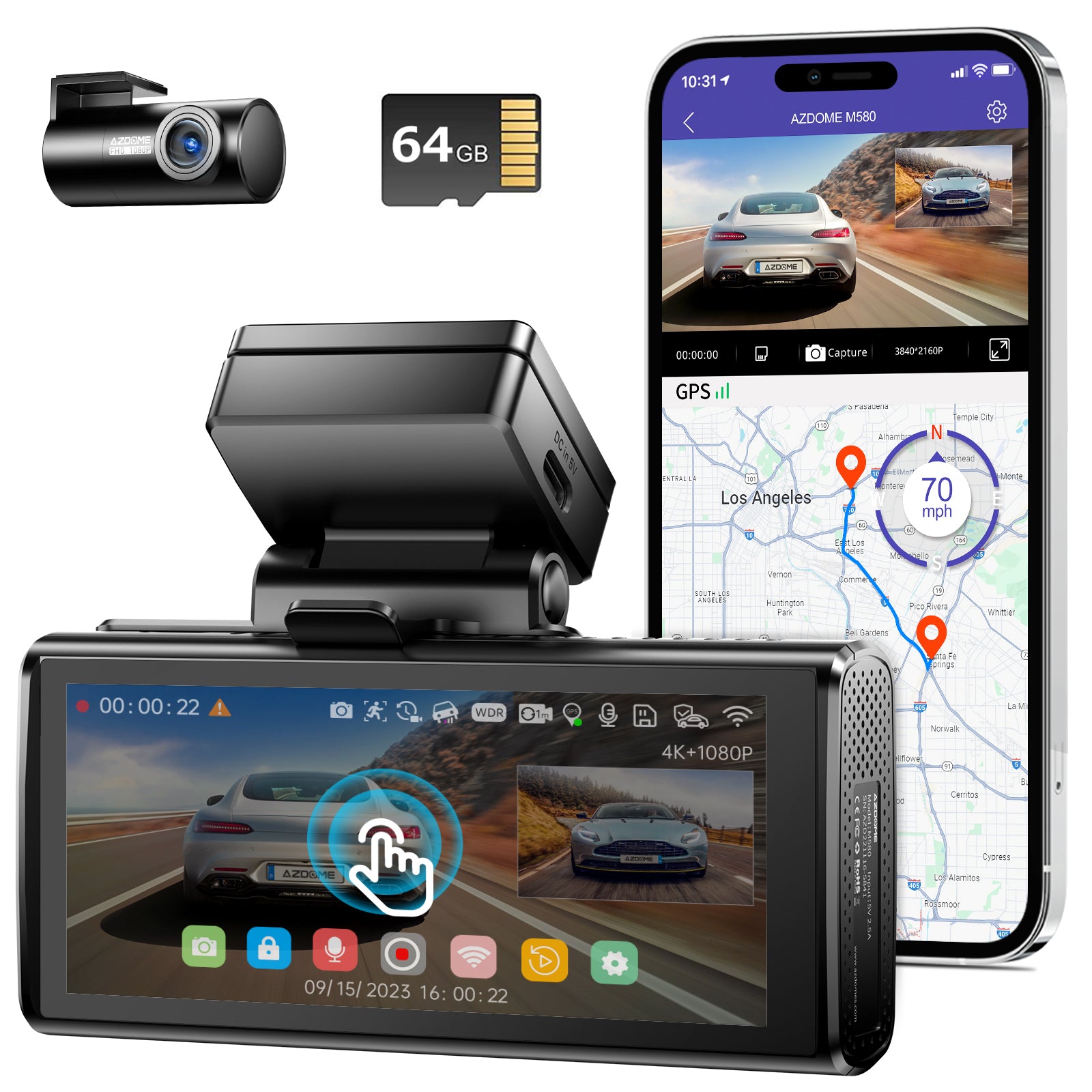 AZDOMEM5802CHDashCam5Kwith4"TouchScreenIRNightVision24HParkingMode