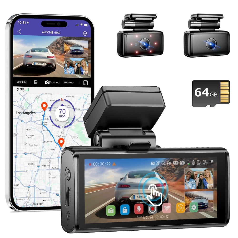 AZDOME M580 3CH Dash Cam 5K with 4" Touch Screen IR Night Vision 24H Parking Mode