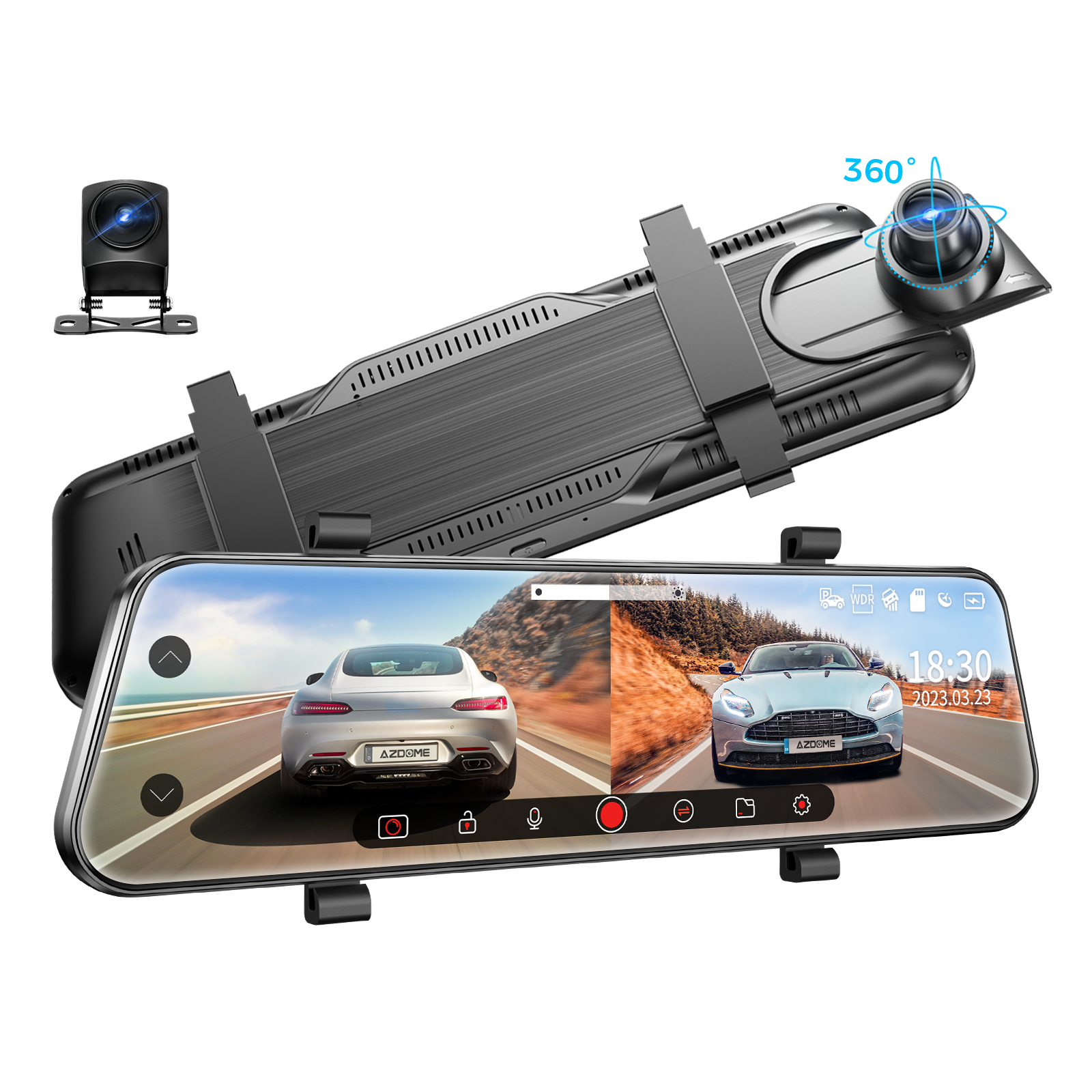 AZDOME PG02S-R 2CH Mirror Dash Cam 2.5K with 10" Touch Screen Parking Assistance