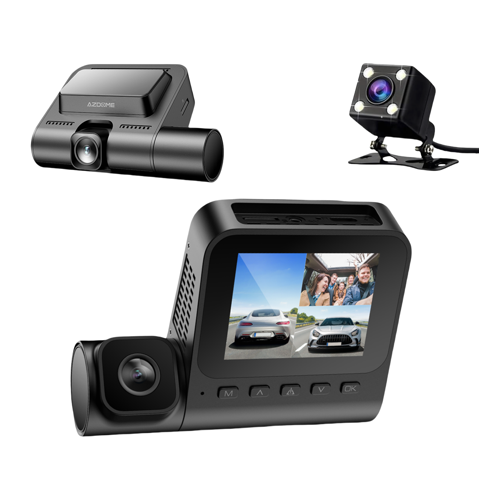 AZDOMEV6003ChannelsDashCamFrontRearandInside,1080PFHDDashboardCamera,2.4"IPSScreenDashcam,WaterproofBackupCameraNightVision,24HParkingMonitor,G-SensorWideAngleDualLensDashcam