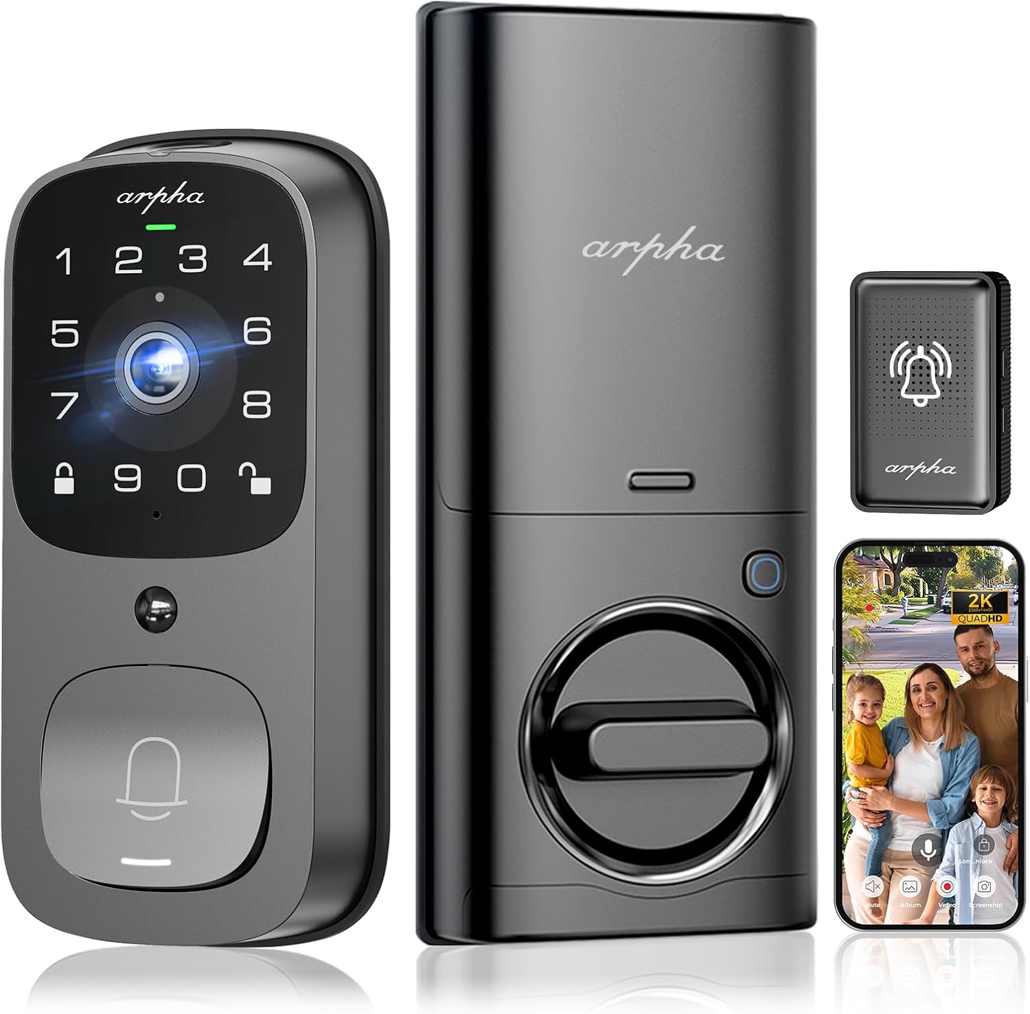 Arpha AL501 Smart Door Lock with 2K Video Camera Wi-Fi Two-Way Audio Motion Detection