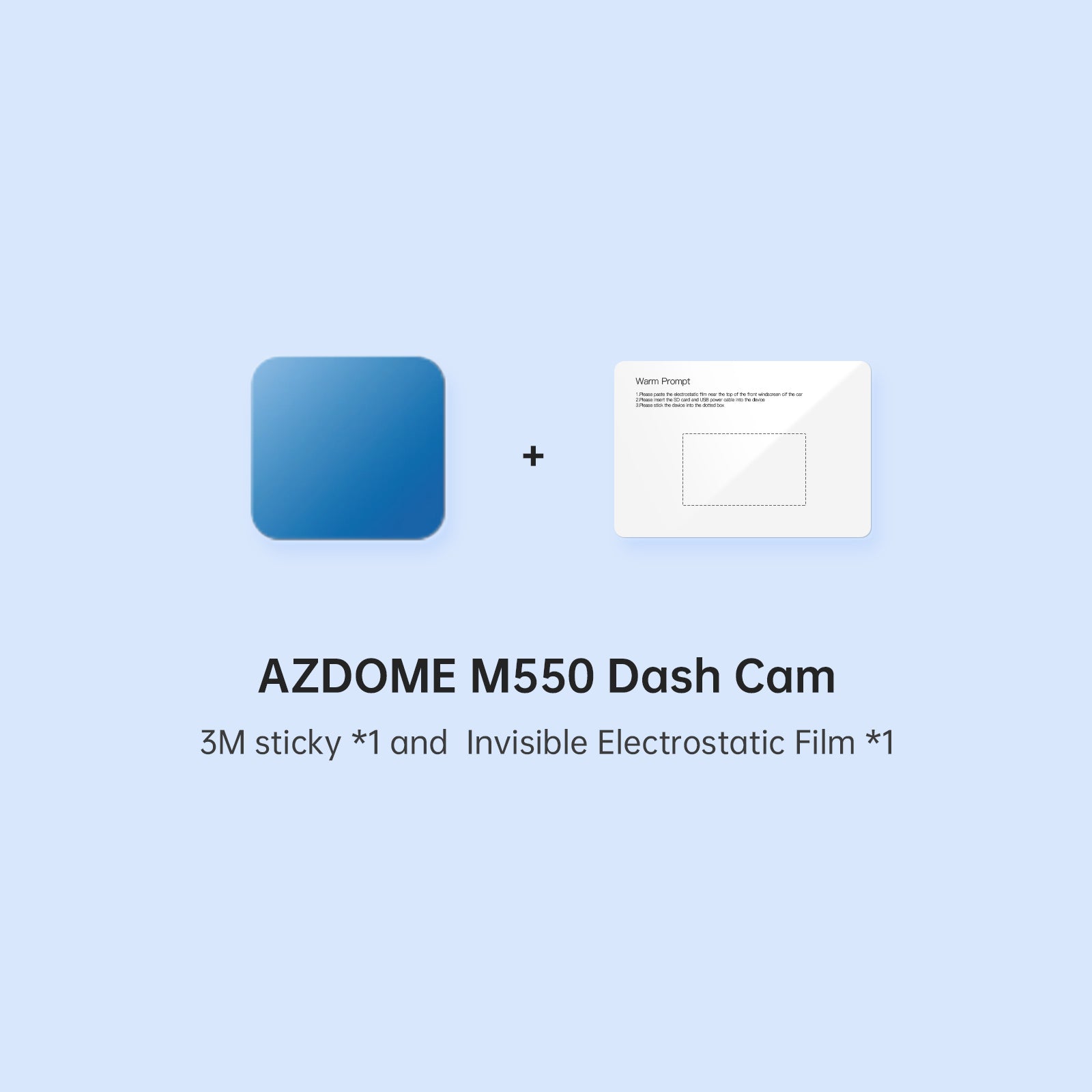 AZDOME M550 Dash Cam 3M Sticky x 1 and Invisible Electrostatic Film *1
