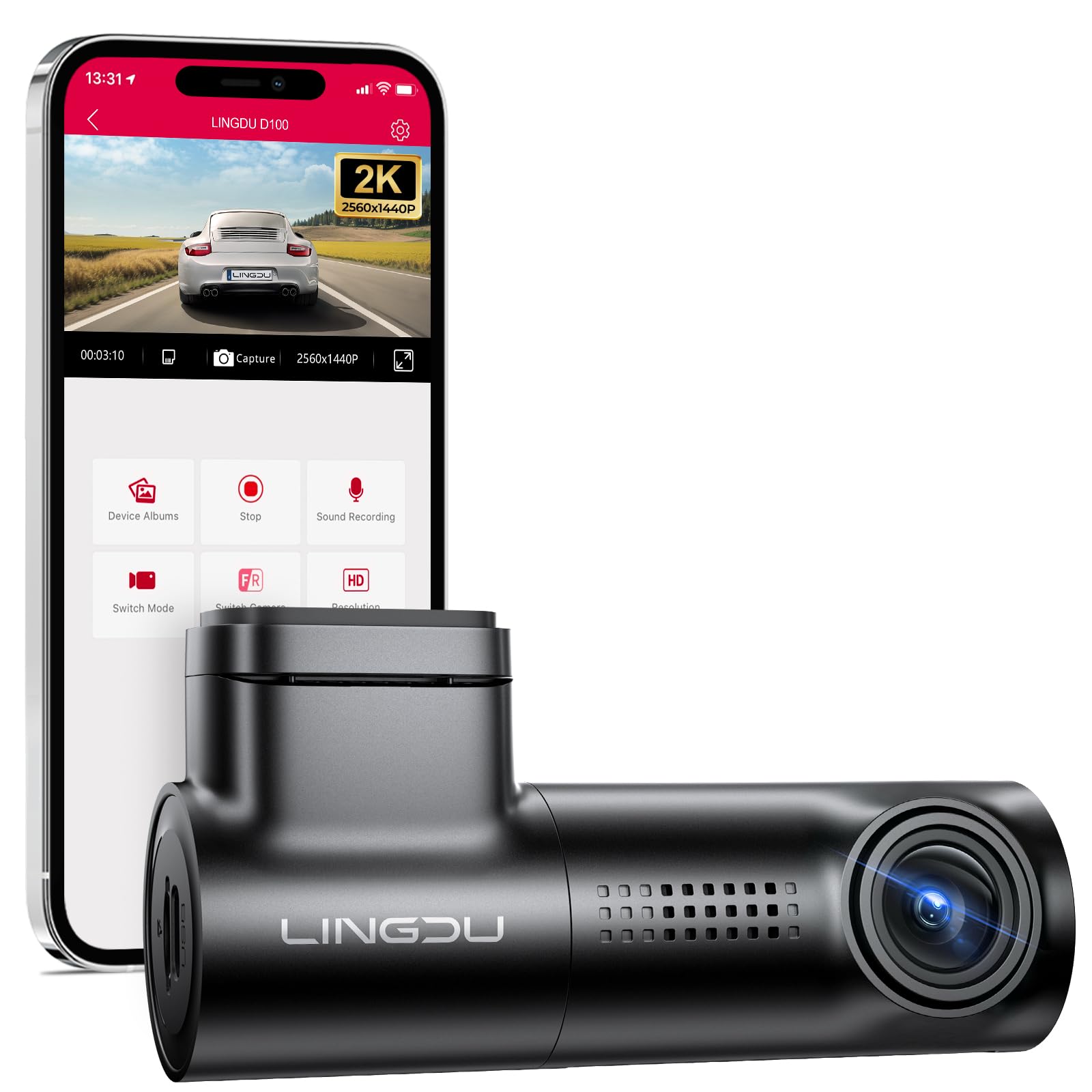 LINGDU D100 1CH Dash Cam 2.5K with 0.96" Screen Voice Control 24H Parking Mode