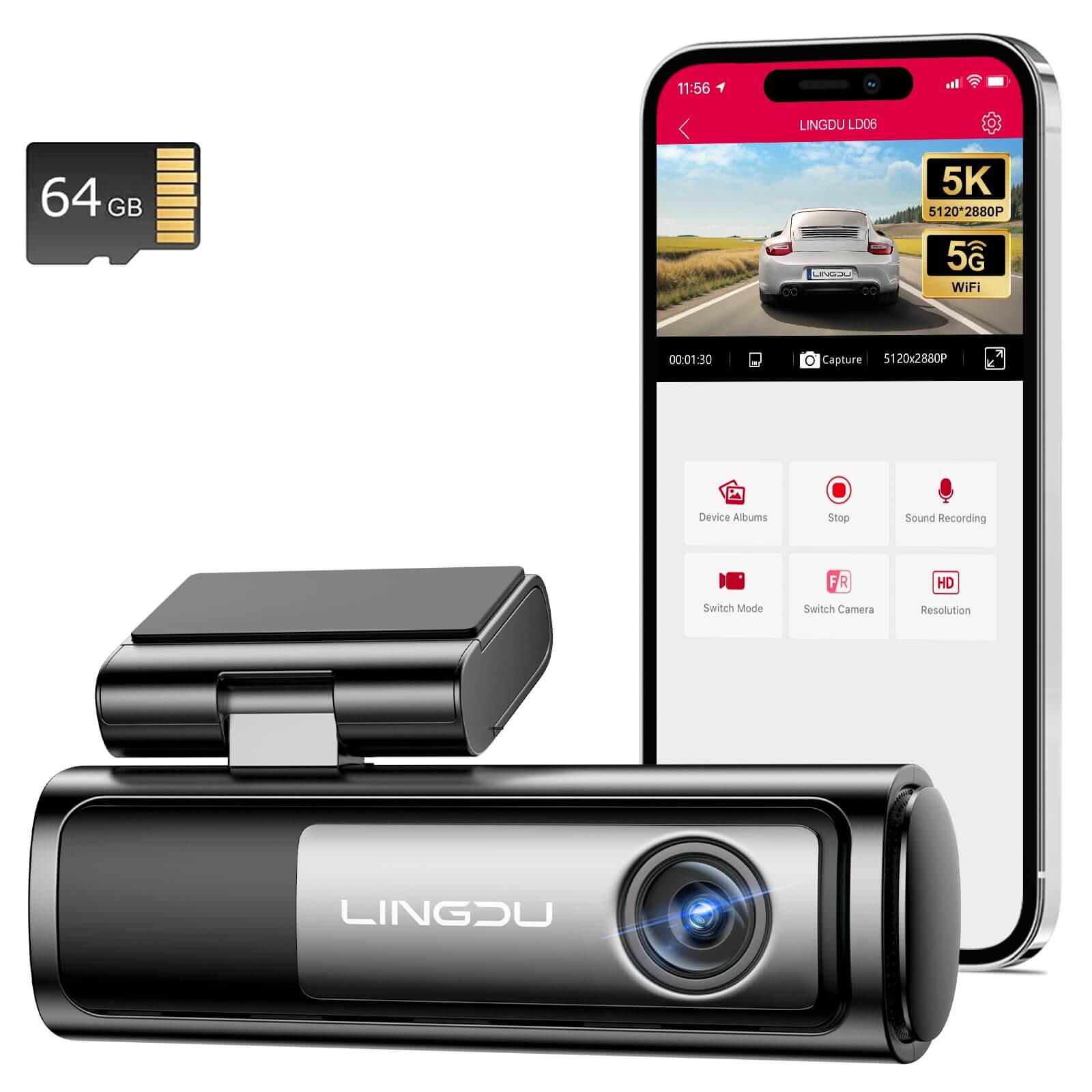 LINGDU LD06 1CH Dash Cam 5K Voice Control 24H Parking Mode No Battery