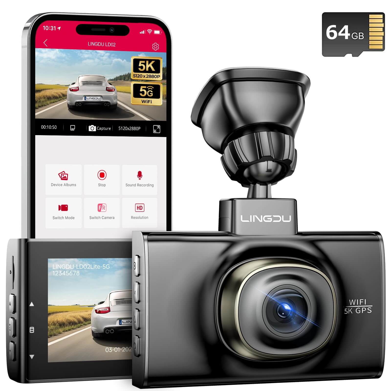 LINGDU LD02 1CH Dash Cam 5K with 3" Screen IR Night Vision 24H Parking Mode