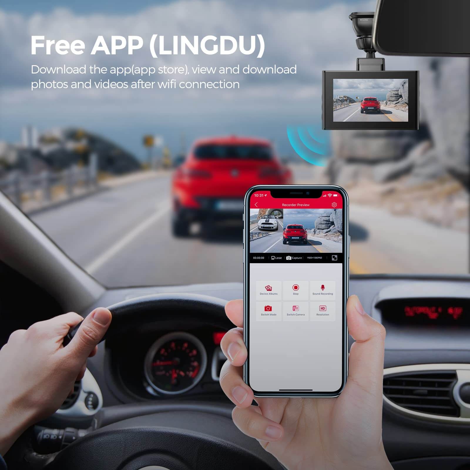 LINGDU LD02 Lite 2CH Dash Cam 4K with 3" Screen Voice Control WDR Night Vision 24H Parking Mode